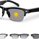 Smart Glasses for Women Men, Anti-blue Light Photochromic Lenses, Open-ear Half-frame Design, 26.1g Lightweight Music Eyeglasses, Bluetooth Sunglasses with Speakers for Travel Sports Business (YX01-Standard Smart Glasses-black)