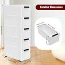 5 Drawers Narrow Slim Plastic Storage Cabinet,Storage Drawer with 4 Wheels,5 Tier Drawers Dresser,White