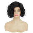Baruisi Short Curly Black Wigs for Women Synthetic Natural Wavy Costume Cosplay Party Wig,Black