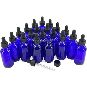 Glass Dropper Bottle 60ml - 20 Pcs Cobalt Blue Glass Dropper Bottles for Skincare, Perfume, DIY Crafts, and Travel