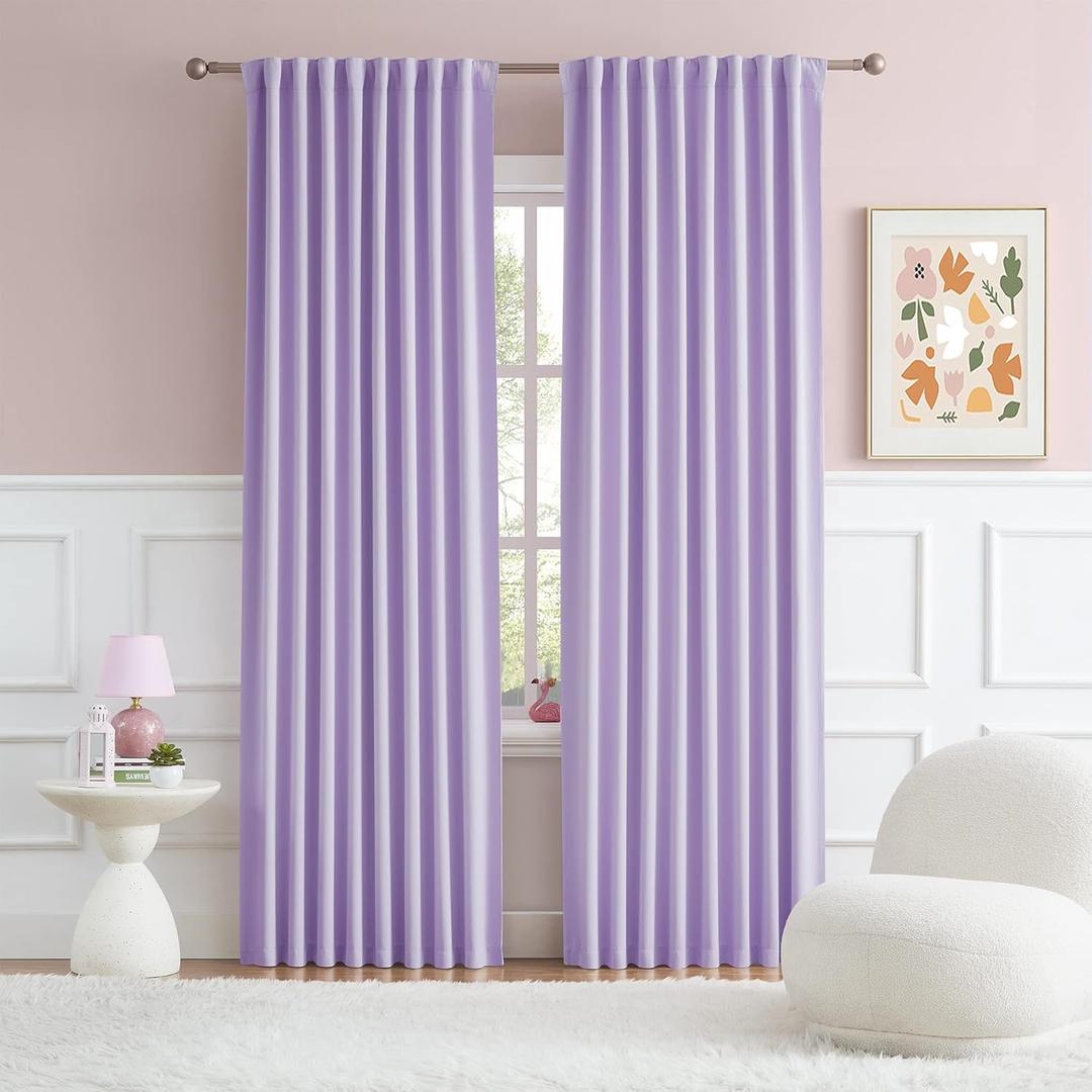 DUALIFE Lavender Curtains Room Darkening, Rod Pocket and Back Tab Thermal Insulated Drapes 52x90 Inch, 2 Panels