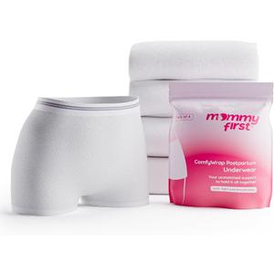 Mommy First High-Waisted Postpartum Underwear | Soft, Breathable, Stretchable Hospital Panties for C-Section & Vaginal Delivery Recovery | Disposable & Washable | Waist 28" to 40" | Pack of 4 White