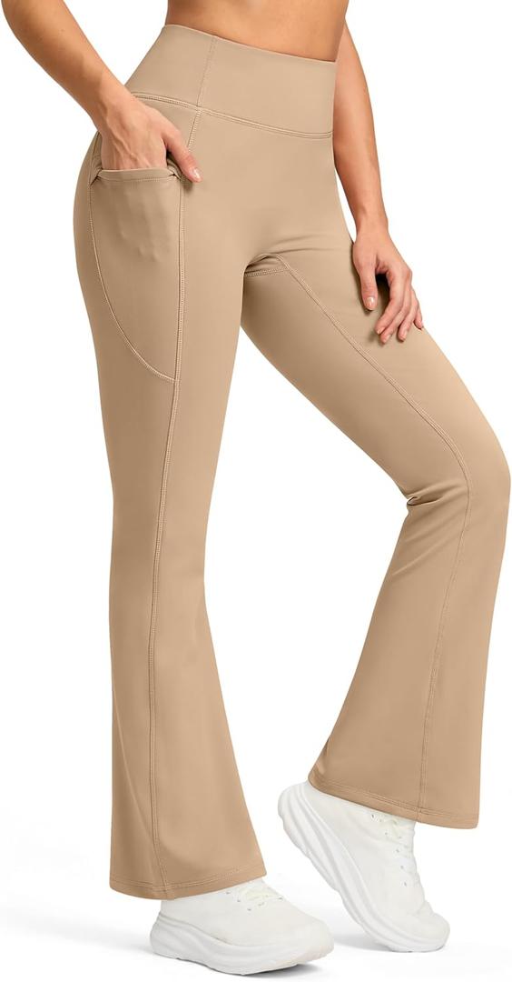 G Gradual Fleece Lined Leggings for Women No Front Seam High Waist Thermal Flare Pants with Pockets for Winter, Hiking, Yoga (Medium, Khaki)