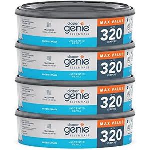 Diaper Genie Essentials Round Refill Pack of 320 Count (Pack 4), Unscented