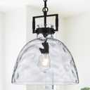 Glass Pendant Light, 13.8 Inch Single Hanging Ceiling Light with Adjustable Chain, E26 Base Oversized Hammered Clear Glass Kitchen Island Pendant Lighting in Matte Black for Dining Room, Entryway, 14 inches