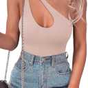 SAUNGKUAI Women's Sexy One Shoulder Sleeveless Cutout Thong Bodysuit Tank Top Body Suits V Backless Tummy Control Shapewear Pink, S