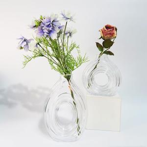Glass Flower Vase 2 Set of Thickened Heavy Vintage Large Vases for Minimalist Nordic Retro Modern Ins Boho Style Parties Wedding Decorations, Office, Home Decor, Housewarming Gift (Pack of 2, Clear)