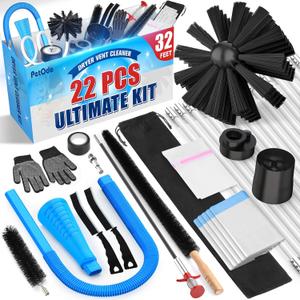 22-Piece 32-Feet Dryer Vent Cleaner Kit, Dryer Vent Cleaning Kit Lint Remover with Dryer Vent Brush, Vacuum Hose Attachment Cleaning Tools, Flexible Lint Trap Brush, Vacuum & Dryer Adapters