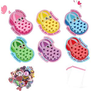 2 x Valentines Day Cards for Kids School - Valentines Gifts for Kids - 30 Valentine Cards with Shoe Charms Bulk40 - Funny Valentine Exchange Card for Boys Girls Toddler Class Classroom Gift Party Favors