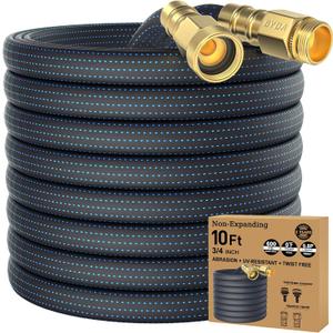 10FT Lightweight Flexible Hose,Solid Brass Head Garden Hose for Boat,RV, Marine Washdown, Lawn,Garden,Camp,outdoor,Superior high pressure TPE water Hose(Solid Brass&BlueBlack, 10 FT)