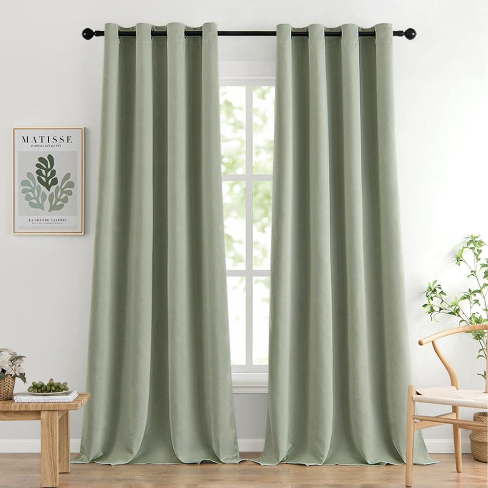 MIULEE Blackout Curtains 96 Inches Long for Bedroom Living Room Thermal Insulated Room Darkening Grommet Top Solid Light Blocking Drapery Set of 2 Window Panels Sage Green