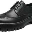 Men's Leather Brogue Lace Up Dress Platform Oxford Shoes Comfort Breathable Non Slip Lug Sole Derby Shoes Casual Business Work Oxfords, 44