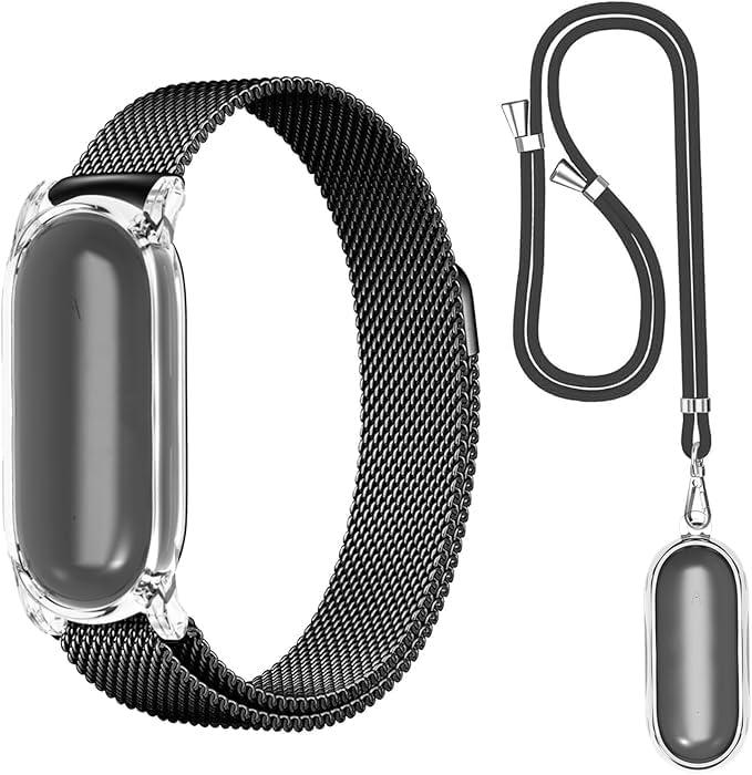 2-in-1 Wristband & Neckband Accessory for Plaud NotePin & NotePin S AI Voice Recorder - High-Clarity PC Case with Magnetic Strap & Adjustable Neck Strap (Black)