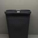 Mind Reader Slim Laundry Hamper with Lid, 40L Clothes Basket, Premium Wicker Design, Plastic, Gray