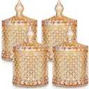 Aoriher 4 Pcs Crystal Glass Candy Jar Set with Lids Home Decorative Storage Jars for Apothecary, Bathroom, Kitchen, and Pantry, Ideal for Cotton Swabs and Jewelry(Medium,Amber)
