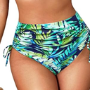Women High Waisted Bikini Bottom -  Tummy Control Bathing Bottom 2025 Swimwear (Medium, Blue Leaves)