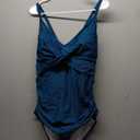 B2prity Women's One Piece Swimsuits Tummy Control Front Cross Bathing Suits Tie Back Slimming V Neck Swimwear (X-Large, Green Solid Color)