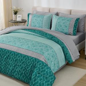 Dinjoy Teal Green King Size Comforter Set,Striped Boho Bed in a Bag King 7 Pieces Soft Bedding Comforters Sets with Sheet Beds Warm Microfiber Complete Set for All Season