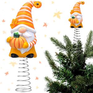 Gejoy Thanksgiving Fall Gnome Miniature Tree Topper 5.1 Inches Mini Resin Gnome Ornaments with Pumpkin Maple Leaf Tree Top Decorations for Fall Harvest Autumn Holiday Gifts Party Supplies Home Decor