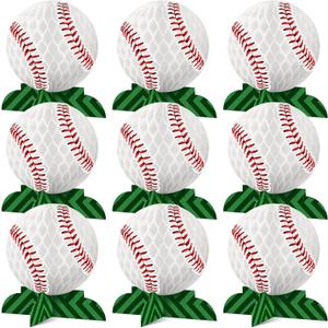 Containlol 9 Pcs Baseball Party Decorations Baseball Table Honeycomb Centerpieces Table Toppers for Sports Themed Birthday Party Supplies