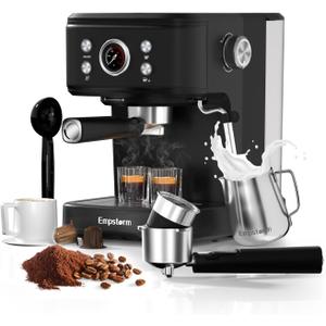 Espresso Machine Latte Coffee Makers 20 Bar, 2 IN 1 Professional Cappuccino Machine and Milk Frother Steam Wand Compatible for NS Original Capsules for Home Brewing - Black