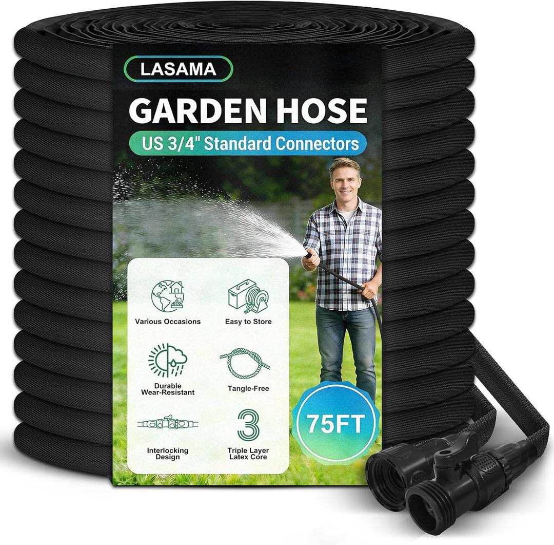 75FT Garden Hose, Lightweight Water Hose, 3/4" Connectors Lawn Hose for Outdoor, Outside Hose for Yard Backyard, Collapsible & Car Wash Watering