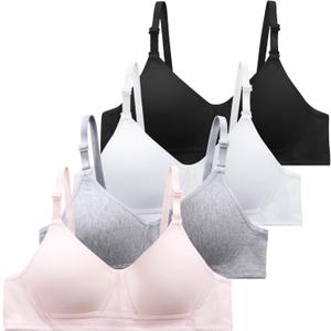 SALIA GIRL Soft Padded Bras for Girls & Teens 12-14, No Wires Cotton Developed Training Bras (32, Black/Grey/Pink/White)