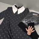 Black Dress for Women Kids Halloween Costume with Accessories Wig Necklace (120 (5-6 Years), Girls Printed Dress)