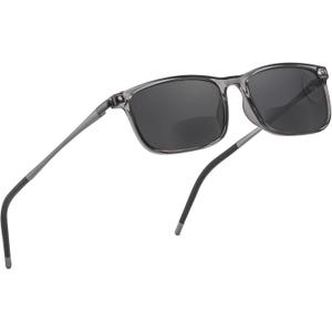 Superior Extremely Light Bifocal Reading Sunglasses for Men, Aluminum Arm TR90 Frame Sun Readers UV400 Protection Outdoor Spring Hinge Dark Lens, +1.5 Grey