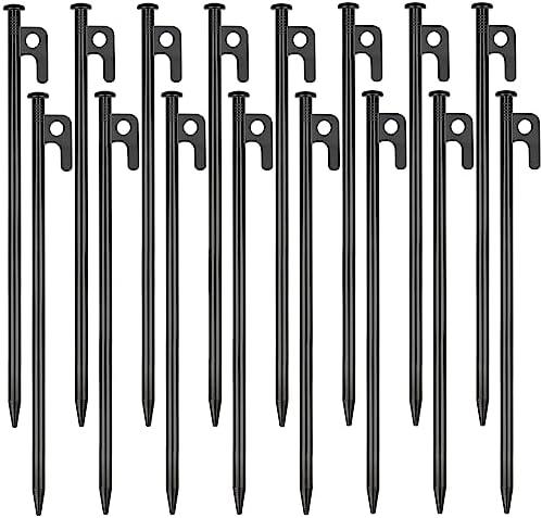 16 Pack Tent Stakes Heavy Duty Metal Tent Pegs for Camping Steel Tent Stakes 12 inch Unbreakable and Inflexible
