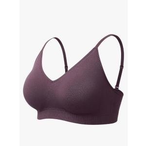 Momcozy Nursing Bras for Breastfeeding and Sleep, Seamless Soft & Stretchy Maternity Bra, V Neck Wireless Pregnancy Bralette Medium