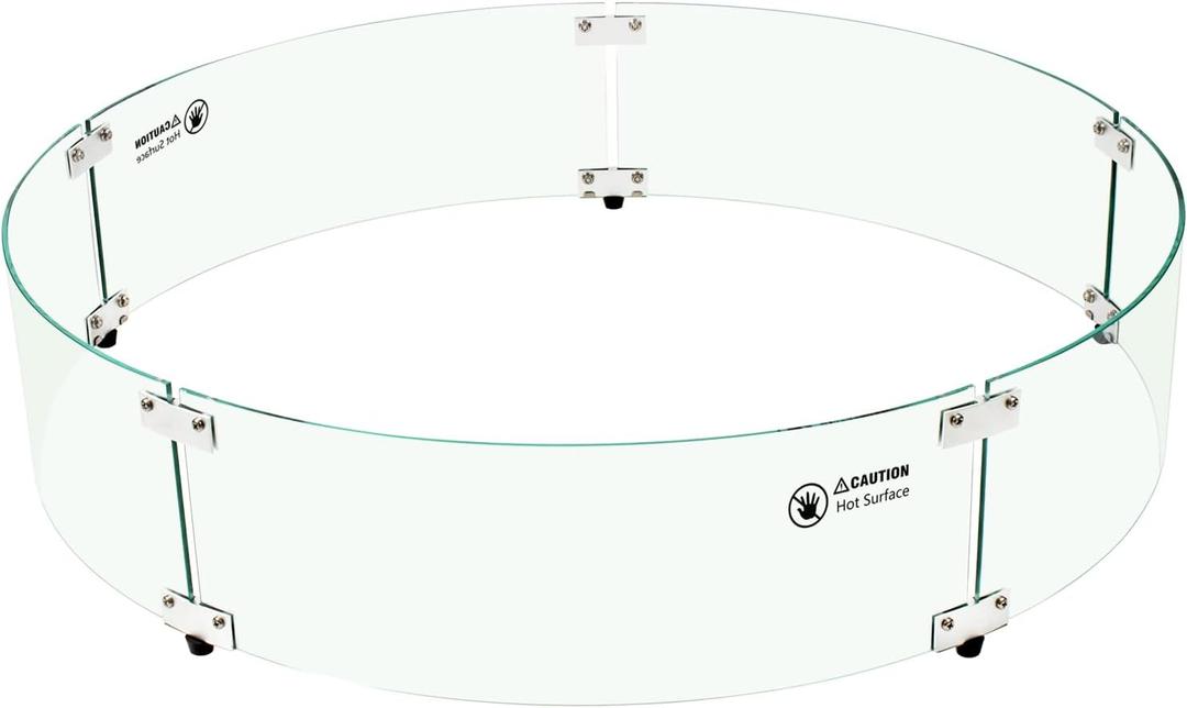 33" x 33" x 7" Round Fire Pit Wind Guard - Durable Fire Pit Glass Wind Guard with Aluminum Corner Brackets for Outdoor Firepit or Gas Fire Table, Easy Assembly