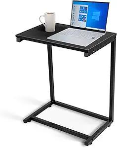 C Shaped Sofa Side End Table with Hardwood Surface, for Eating, Working and Writing in Living Room, Bedroom, Couch & Small Spaces, black