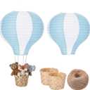 Meooeck 2 Pcs Hanging Hot Air Balloon Decorations Paper Lanterns 12 Inch Reusable Hot Air Balloon Decor Paper Lanterns Set for DIY Craft Wedding Birthday Christmas Home Living Room (Blue White)