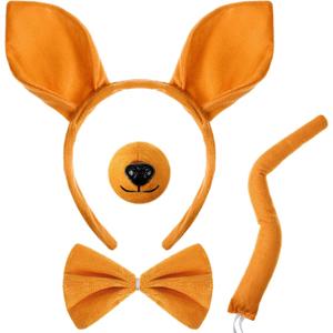 4 Pcs Kangaroo Costume Set Kangaroo Headband Bowtie Tail Nose for Carnival Mardi Gras Party Cosplay (Brown)