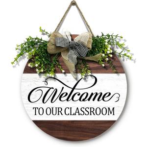 Welcome to Our Classroom Door Sign Wooden Welcome Sign for Classroom Door Rustic Wood Teacher Door Hanger Plaque Back to School Wreaths Farmhouse Porch Decor for School Classroom Board 12 Inch