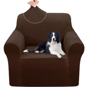 U-NICE HOME Velvet Chair Sofa Covers Stretch Couch Cover Furniture Protector Sofa Slipcover for Dogs (Chair, Chocolate)
