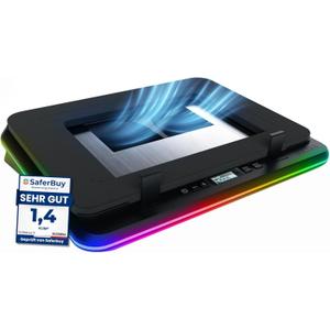 KLIM Turbofrost - Gaming Laptop Cooling Pad - 4 Powerful Turbo Fans - 4 x 4000 RPM, Laptop Cooler 2 Power Modes USB-C/DC, Dynamic RGB, 4-Ports USB, Sealed Foam for Fast Cooling for Laptops up to 17in