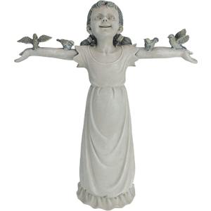 Design Toscano Basking in Glory Little Girl with Birds Outdoor Garden Statue, Medium, 16 inches tall, Cast Stone Resin, Two Tone Stone Finish
