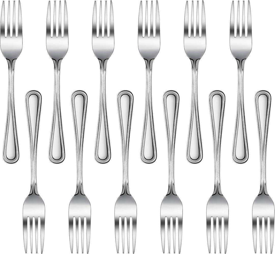 New Star Foodservice 58468 Bead Pattern 18/0 Stainless Steel, Dinner Fork 7.7-Inch Set of 12
