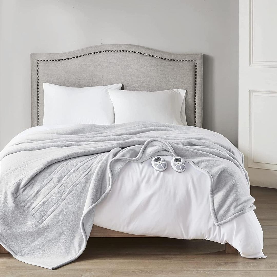 Serta Heated Blanket - Reversible Fleece to Sherpa Electric Blanket, Fast Heating, Auto Shut Off Timer, Multi Heat Setting, ETL Certified, Machine Washable, Smoke Grey King 90"x 100"