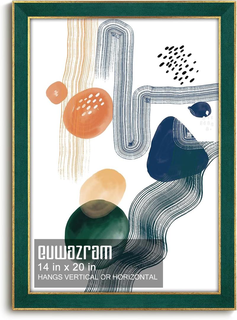 euwazram Suede 14x20 Frame - Single Frame, Christmas Elegant Green 14 x 20 Poster Frame, 14x20 Picture Frame for Artwork Puzzles Photos and Movie Posters