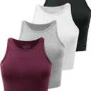 Kole Meego Crop Tops For Women Workout Cropped Tank Top High Neck Camisole Yoga Shirts Athletic Undershirts 4 Pack (Medium, Black/White/Grey/Burgundy)