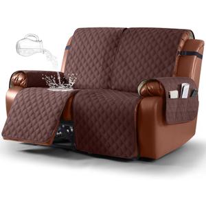 Ruaozz Waterproof Recliner Sofa Covers, 1-Piece Couch Covers for Reclining Couches Reclining Couch Cover Washable Furniture Protector with Elastic Straps Pocket for Kids Pets (Coffee, 2 Seater)
