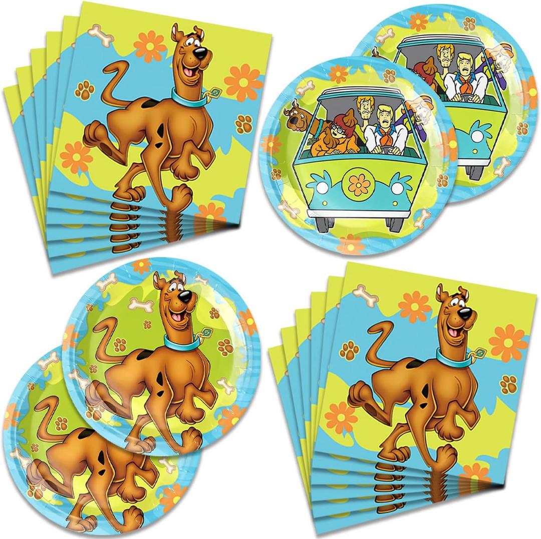 40PACK Scooby Party Supplies include 20 plates, 20 napkins for the Scooby birthday party decoration
