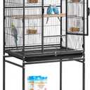 VEVOR Bird Cage, 24.6 x 16.7 x 53.9 inch, Flat Top, Wrought Iron Bird Flight Cage with Perches, Slide-Out Tray and Plastic Feeders, Casters, for Parrot, Blue Tit, Cockatiel, Canary, Budgerigar, Conure (Black)