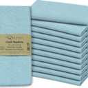 Ruvanti Cloth Napkins Set of 12, 18x18 Inch Napkin Cloth Washable, Soft & Durable, Poly Cotton Dinner Napkins for Parties, Thanksgiving & Weddings - Baby Blue
