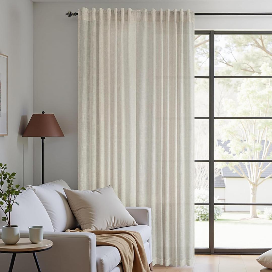 KOUFALL 60x96 Inches Long Curtains for Living Room 60 in Width Window,Sheer Linen Large Curtains,Tan Beige