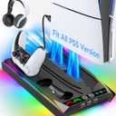 Rysker PS5/Slim/Pro Stand, PS5 Cooling Station Built-in 3-Level Cooling Fan & Fast Charger for Disc & Digital, PS 5 Accessories with Safety Screw and Headset Holder (Deep Black)