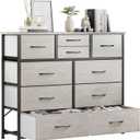 LUMTOK 10-Drawer Dresser, Fabric Storage Dresser Drawers for Bedroom, Hallway, Nursery, Closets, Steel Frame, Wood Top, Easy Pull Handle (Greige)